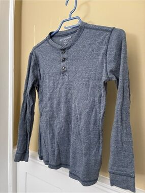 Crewcuts Heathered Blue Long Sleeve Henley Tee